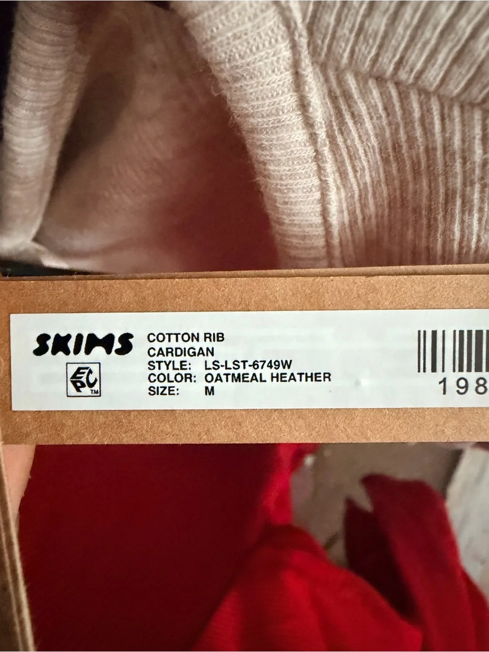 SKIMS COTTON RIB CARDIGAN STYLE: LS-LST-6749W COLOR: OATMEAL HEATHER SIZE: M - Picture 2 of 2